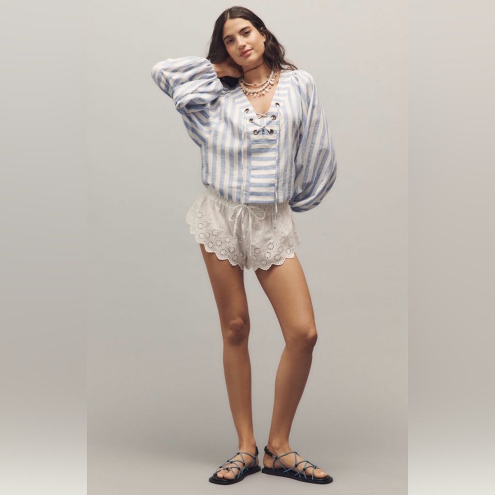 Anthropologie linen Dolman lace-up blouse